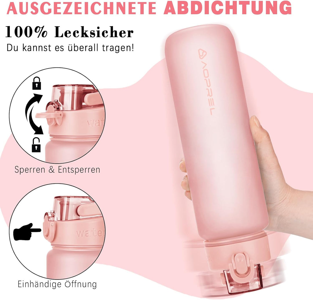 AOPREL Trinkflasche 1l, Wasserflasche BPA-Frei aus Tritan, Sport Trinkflasche Kohlensäure geeignet,
