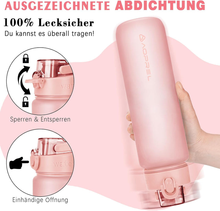 AOPREL Trinkflasche 1l, Wasserflasche BPA-Frei aus Tritan, Sport Trinkflasche Kohlensäure geeignet,