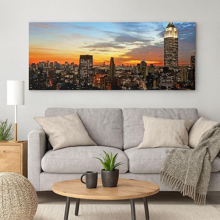 Bilder auf Leinwand 100x40cm Leinwandbild Amerika gebäude sonnenuntergang wolkenkratzer Gross Wandde