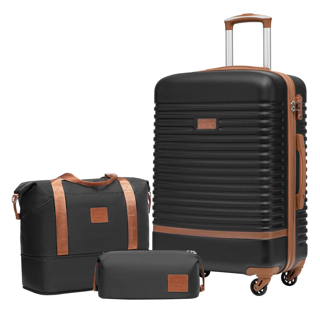 COOLIFE Koffer Set 3-tlg: Mittlerer Koffer + Reisetasche | ABS Hartschale Leicht, 360° Räder & TSA-S