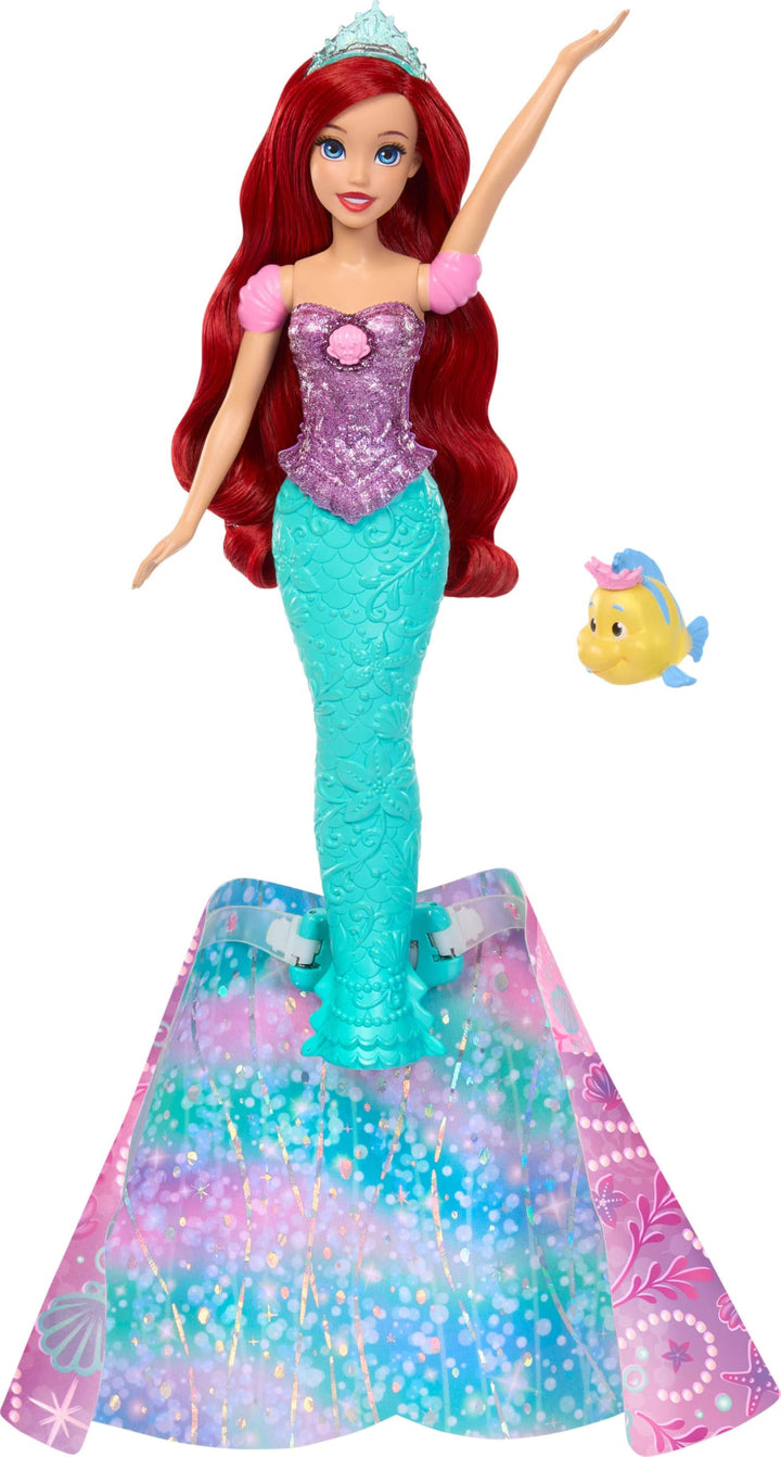 Mattel Disney Princess Arielle-Modepuppe, Verwandlung von Mensch zu Meerjungfrau mit Fabius-Figur un