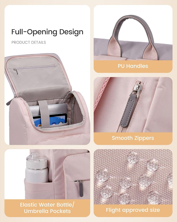 LOVEVOOK Rucksack Damen, 15,6 Zoll Laptop Schulrucksack Teenager Rosa Grau 15.6", Rosa Grau 15.6"