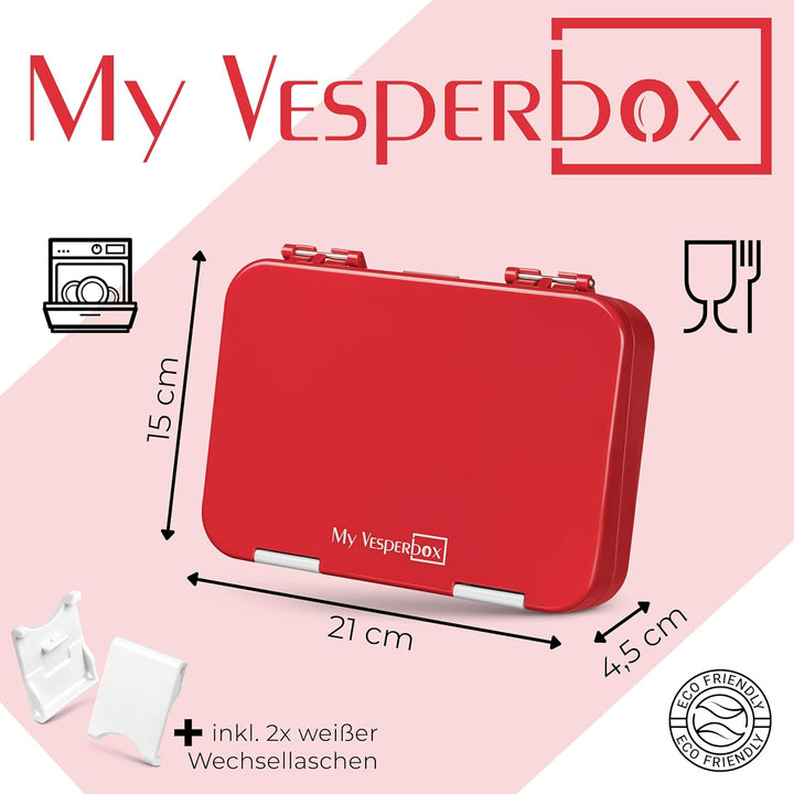 My Vesperbox – Len - Bento Box Kinder - Lunchbox mit 4+2 Fächern - extrem robust – Brotdose – Brotbo