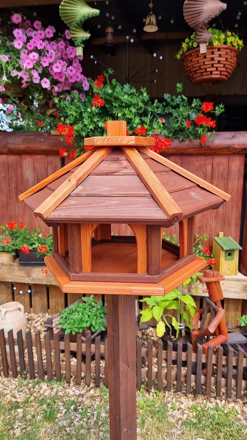 Vogelhaus mit Stander aus Holz, wetterfest, vogelfutterhaus, Futterhaus, Futterstation für Wildvögel