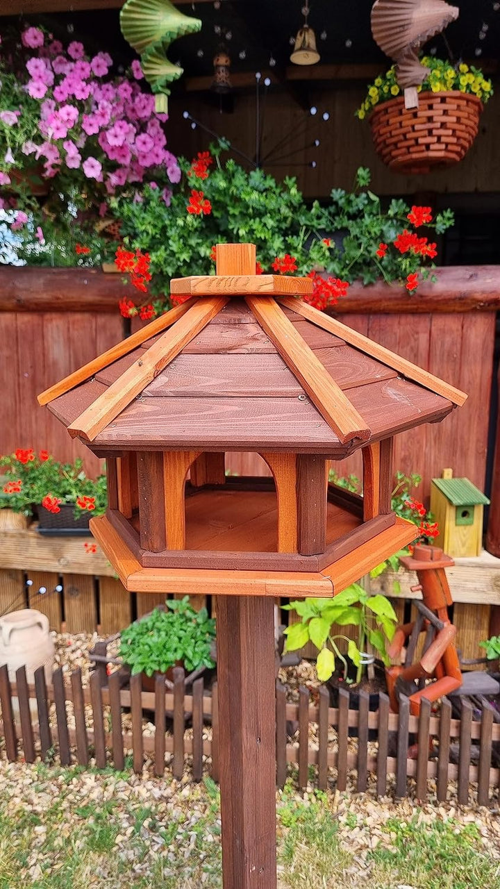 Vogelhaus mit Stander aus Holz, wetterfest, vogelfutterhaus, Futterhaus, Futterstation für Wildvögel