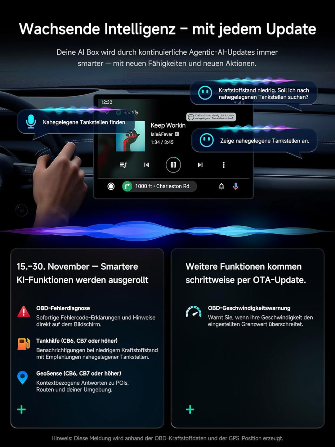 Wireless Carplay Adapter, 4G LTE AI Box Carplay, Vollständiges Android-OS Halbkreis – Schwarz, Halbk