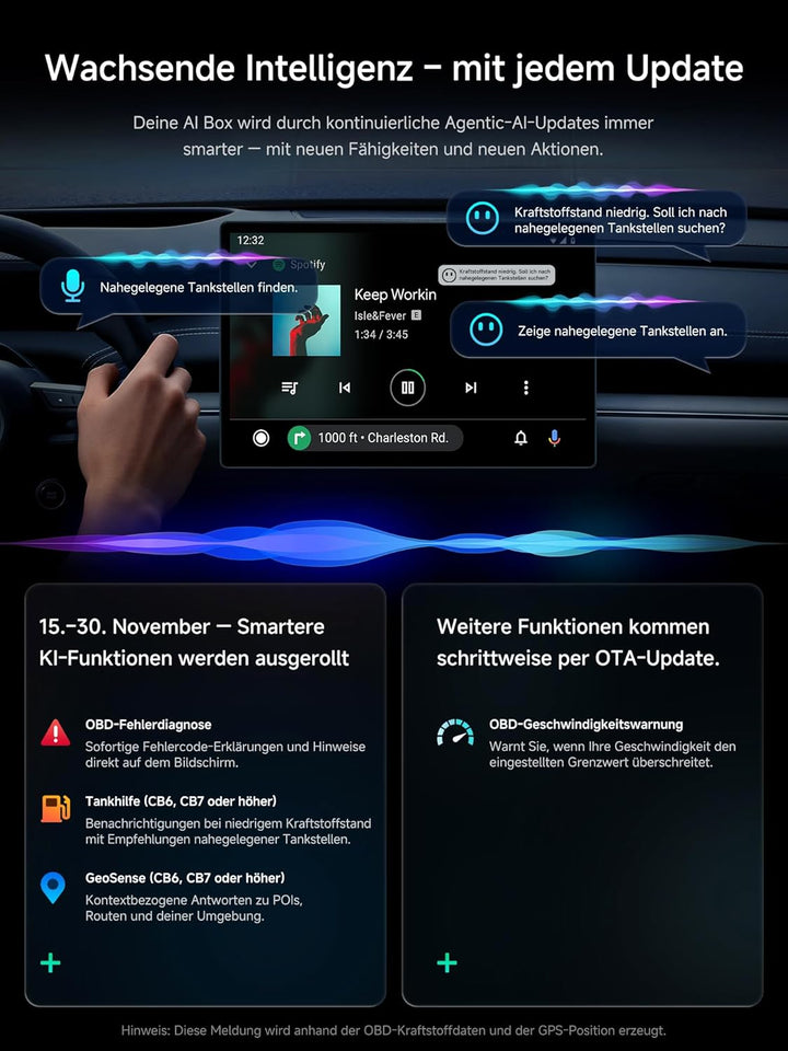 Wireless Carplay Adapter, 4G LTE AI Box Carplay, Vollständiges Android-OS Halbkreis – Schwarz, Halbk