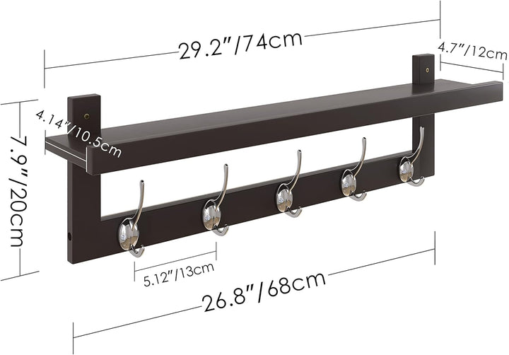 SMIBUY Kleiderhaken mit Ablage Wandmontage, 74 cm Eingangsbereich Garderobe für Wand, Hängeregal aus