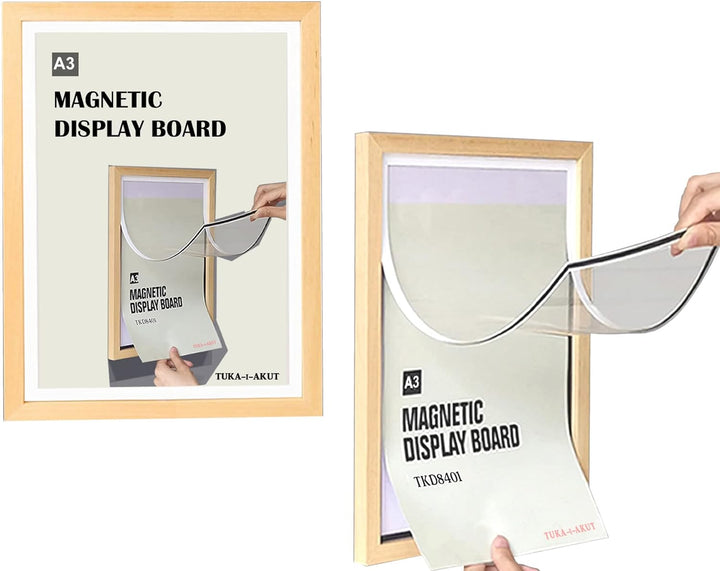 TUKA [2er] A3 Wechselrahmen Holz Natur mit Magnetverschluss, Acryl Info-Rahmen Plakatrahmen Posterra