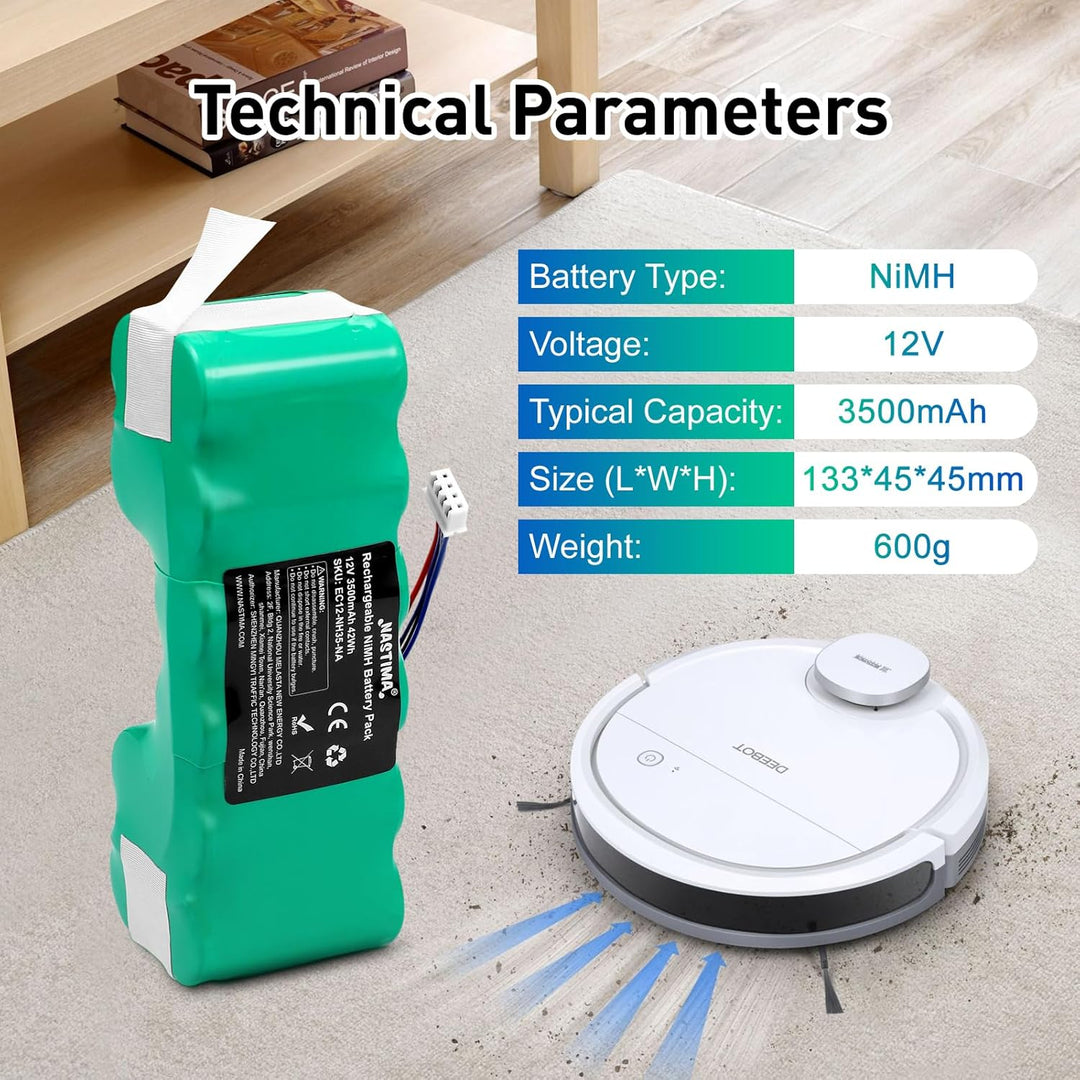 NASTIMA 12V 3500mAh NI-MH Akku Kompatibel mit Ecovacs Deebot 900 700 600 M88 DE33 DE35 DE35G DE53 DE