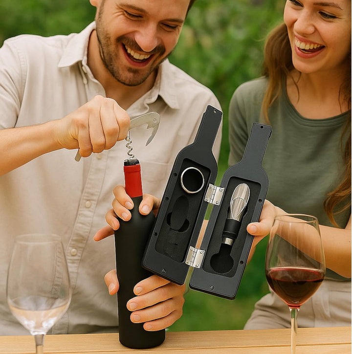 Luxus Wein Flaschenöffner Geschenkset - mit Magnetverschluss in Weinflaschen Design Korkenzieher Kel