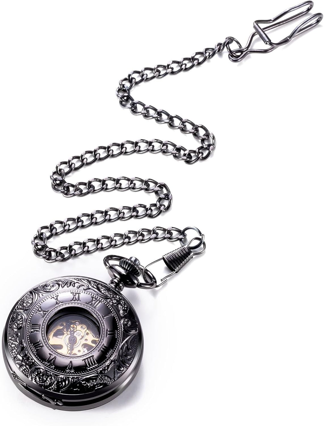 TREEWETO Unisex Taschenuhr mit Kette Analog Handaufzug Doppelscharnier Römische Ziffern Gold/Silber