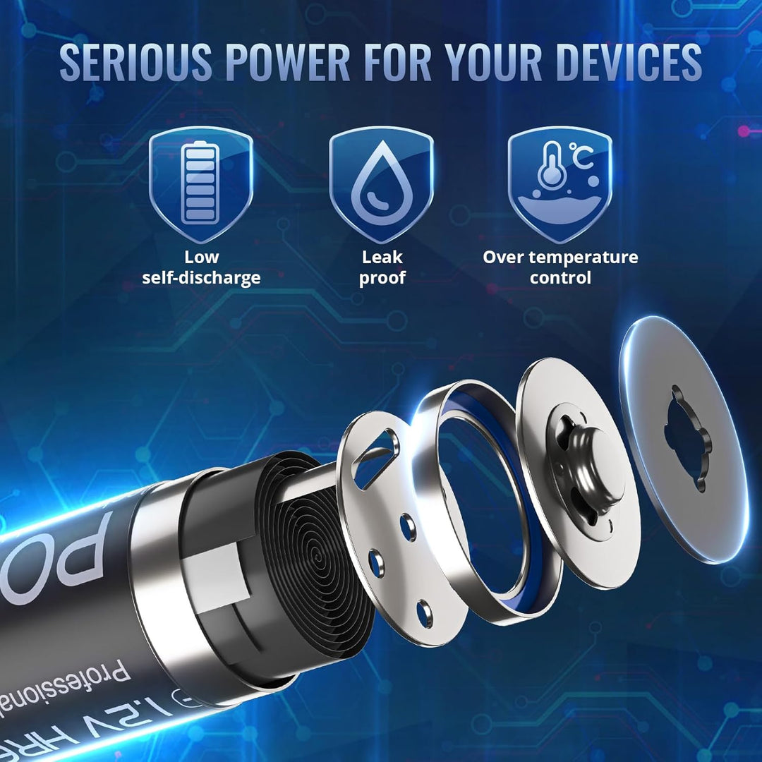 POWEROWL AA Akku 2800mAh Wiederaufladbar Batterien AA 12 Stück (Geringe Selbstentladung, 1200 Zyklen