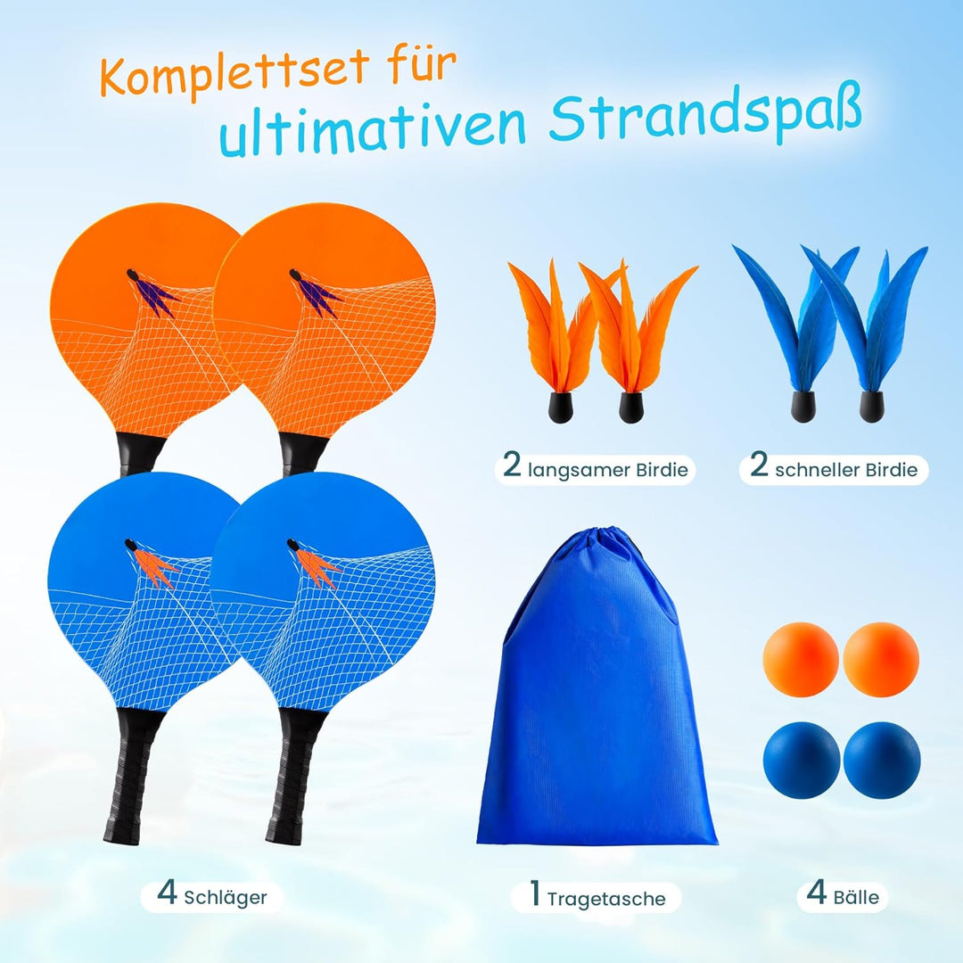 U&C Planet Beachball Set Paddle Ball Spiel Strandschlägerset aus Holz Schläger Spiel für Kinder&Fami