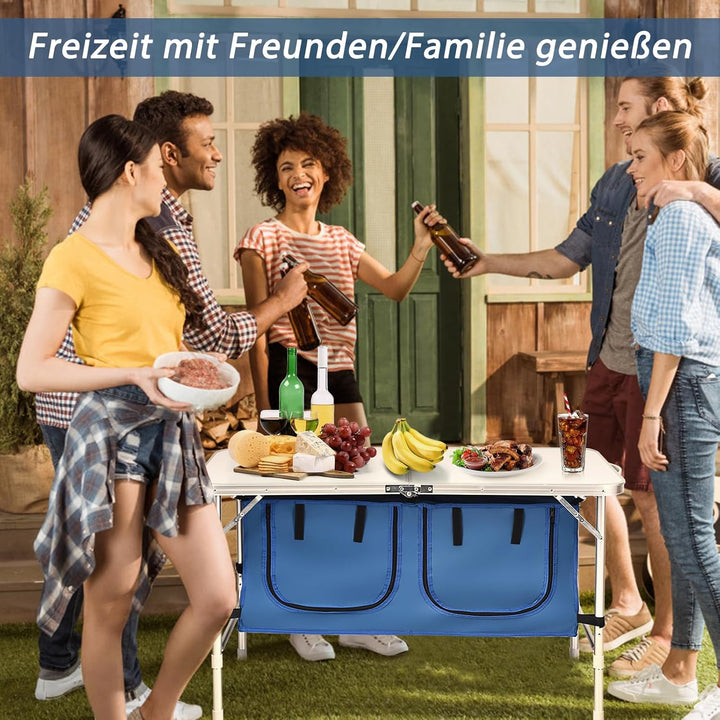 GYMAX faltbar Campingschrank, Campingküche mit grossem Stauraum, 2 einstellbare Höhen, Outdoor Alu P