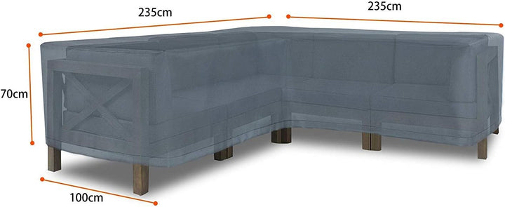 HENTEX Schutzhülle Cover Eckbank für Gartenmöbel Abdeckung L-Form, Grau, 235x235x100x70H cm 235×235×