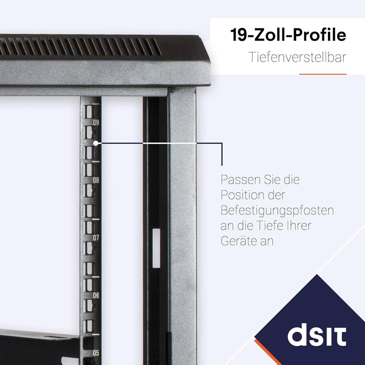 DSIT 9HE Netzwerkschrank (Serverschrank) 19 Zoll Wandmontage - mit Glastür (BxTxH) 600 x 450 x 500mm