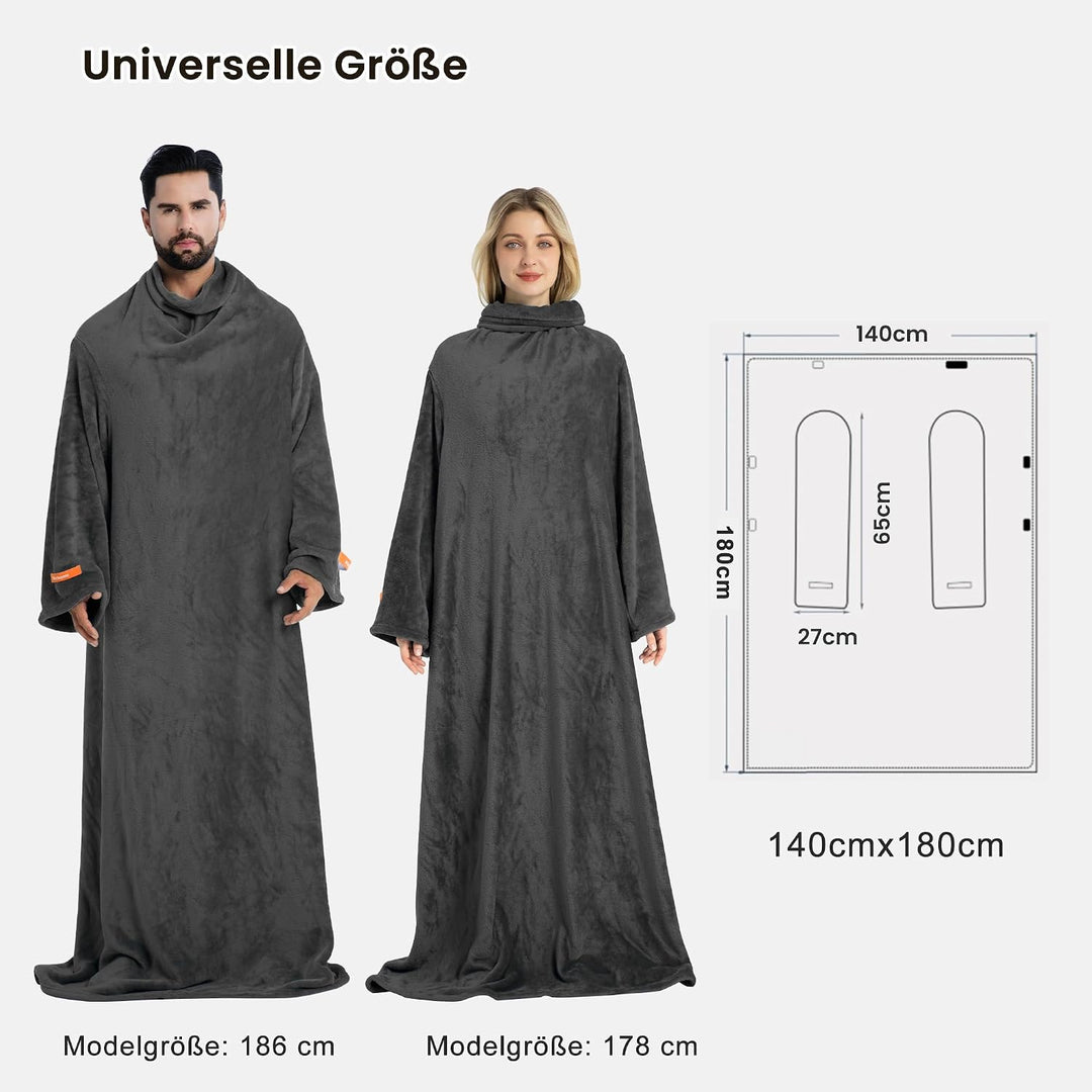 Winthome Kuscheldecke mit Ärmeln, Decke Weich Kuschelig Warm, Sofadecke Fleecedecke mit Klettverschl