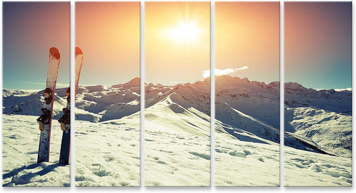 islandburner Bild auf Leinwand Ski Im Schnee Im Gebirge Bilder Wandbilder Poster Leinwand 160x80cm -