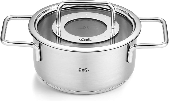 Fissler Pure Collection/Edelstahl-Kochtopfset, 4-teilig, Töpfe mit Glas-Deckel (3 Kochtöpfe,1 Braten