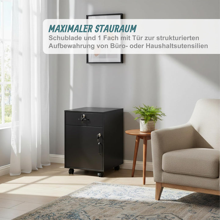 Relaxdays Rollcontainer, Schublade & Türfach, HxBxT: 57 x 40 x 40 cm, abschliessbar, Aktenschrank au