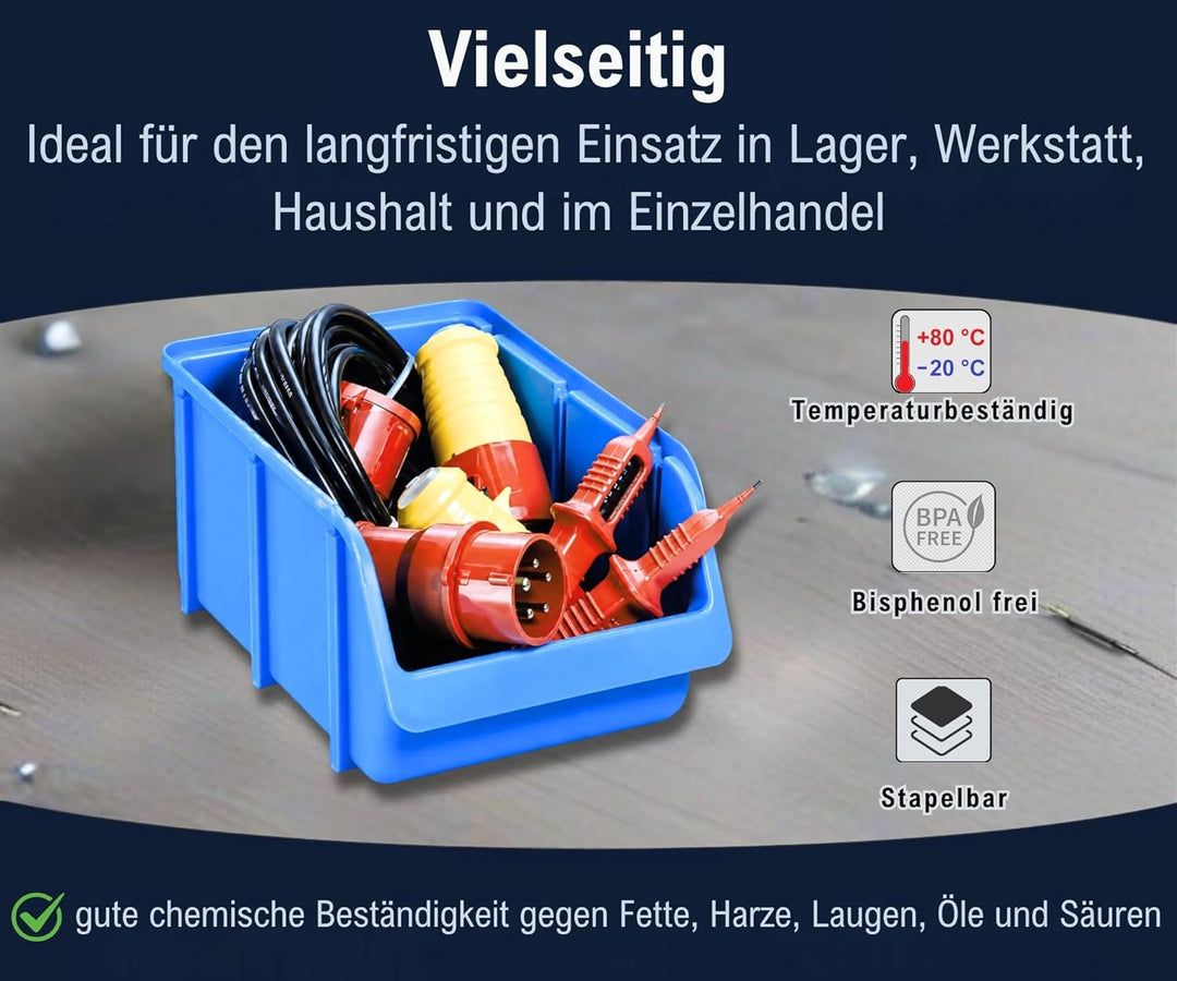 Hünersdorff 12x Sichtbox Stapelbox Lagerbox in Grösse 4, aus Polystyrol, hohe Formstabilität und Bel