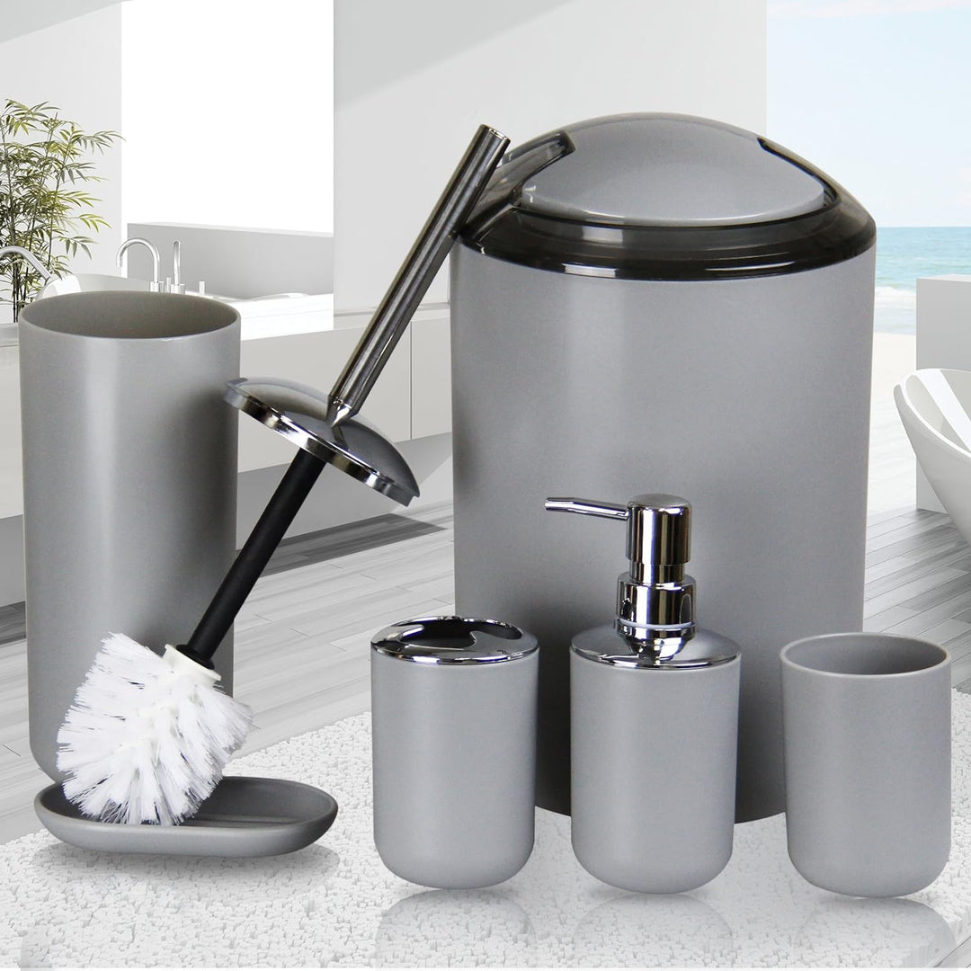 IMAVO Badezimmer-Zubehör-Set, 6-teilig, Kunststoff-Geschenk-Set, Zahnbürstenhalter, Zahnbürstenbeche