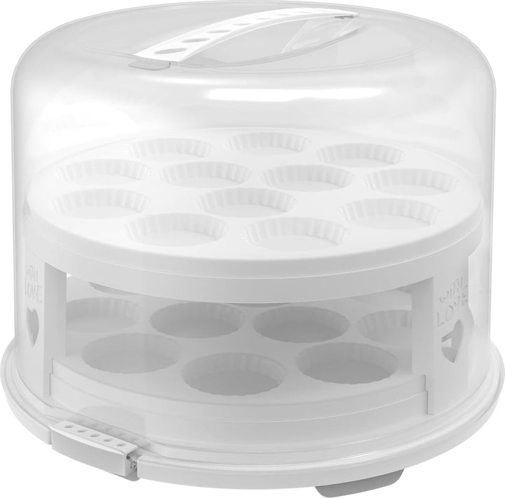 Rotho Fresh Tortenglocke hoch mit Trays, lebensmittelechter Kunststoff (PP) BPA-frei, weiss/transpar