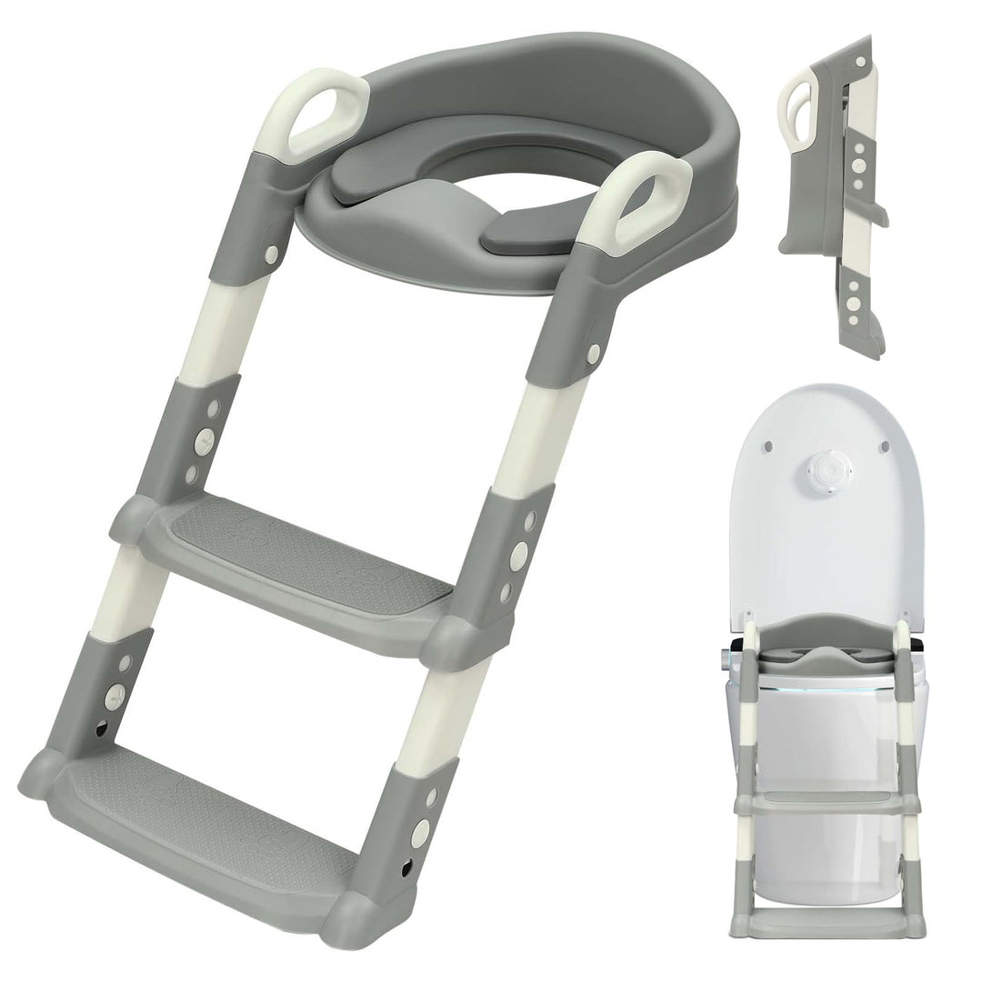 Toilettensitz Kinder mit Treppe, 2 in 1 Toilettenaufsatz Kinder mit PU-Sitzkissen, Verstellbar Toile