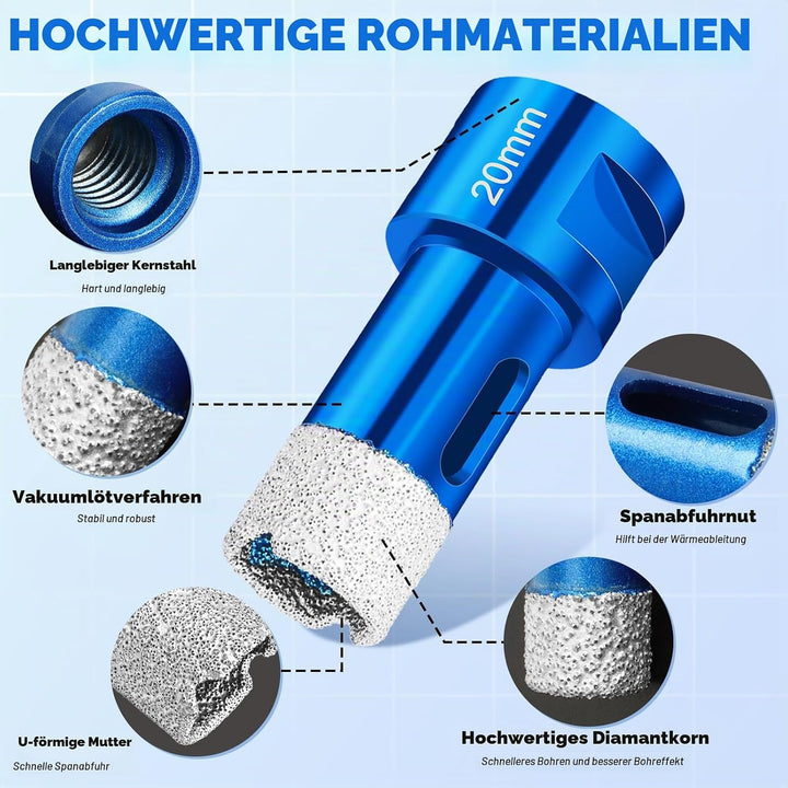 Diamant Fliesenbohrer 6mm, 4 Stück M14 20/30/50/68mm Fliesenbohrer + 6 Stück M6 6/6/8/10/12mm Sechsk