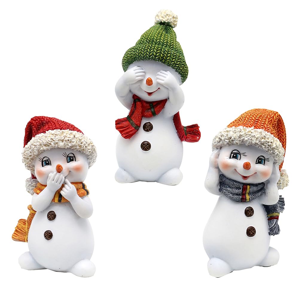 Schneekinder - Nichts hören, sehen, Sagen - mit Mütze und Schal in orange, grün und rot, als 3er Set