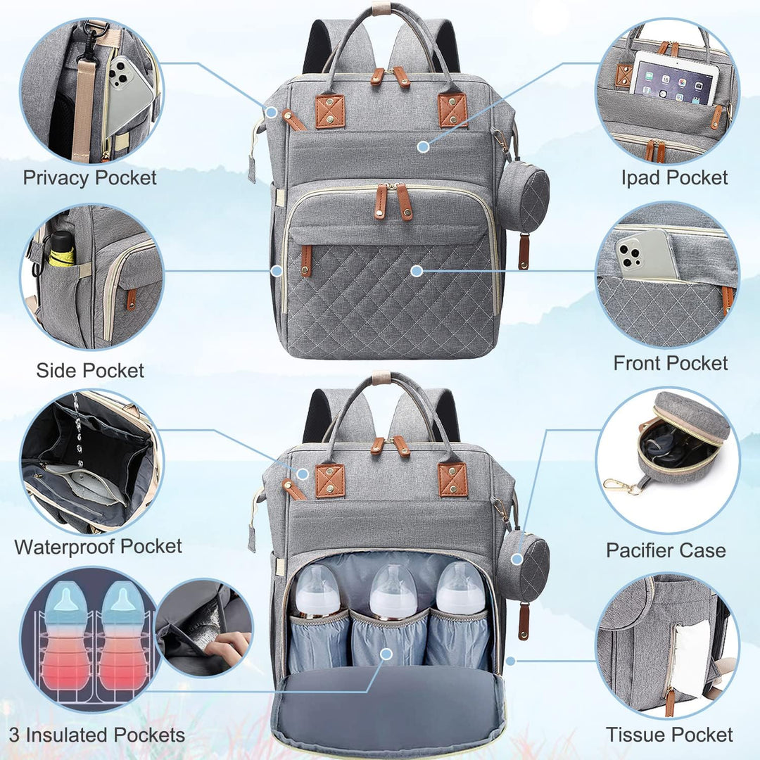 Diaper Bag Backpack Baby Bag, Baby Girl Boy Diaper Bag for Dad Mom with Pad, 16 Pockets Grau, Grau