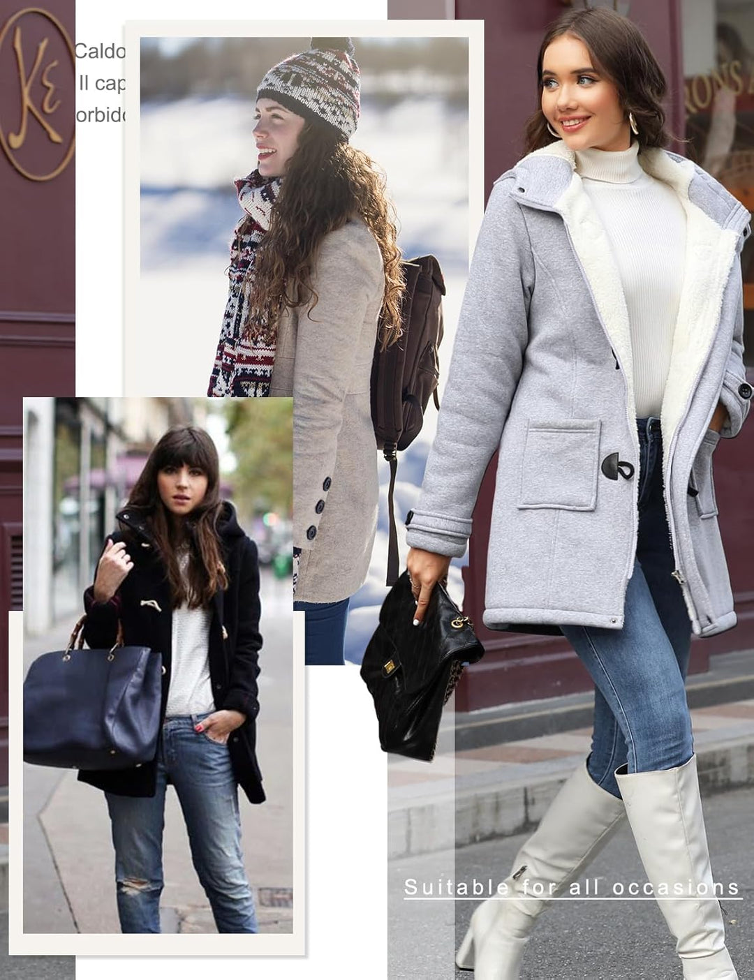 Yuson Girl Winterjacke Damen Fleecejacke Lang Wintermantel Warm Hornknopfjacke Einfarbig Kapuzenpull