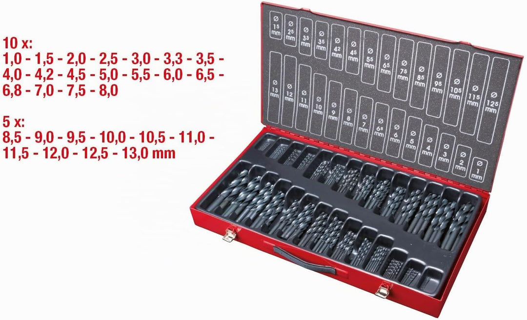 KS Tools 330.1650 HSS-R Spiralbohrer-Satz, 230-tlg., 1-13mm