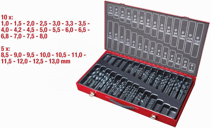 KS Tools 330.1650 HSS-R Spiralbohrer-Satz, 230-tlg., 1-13mm
