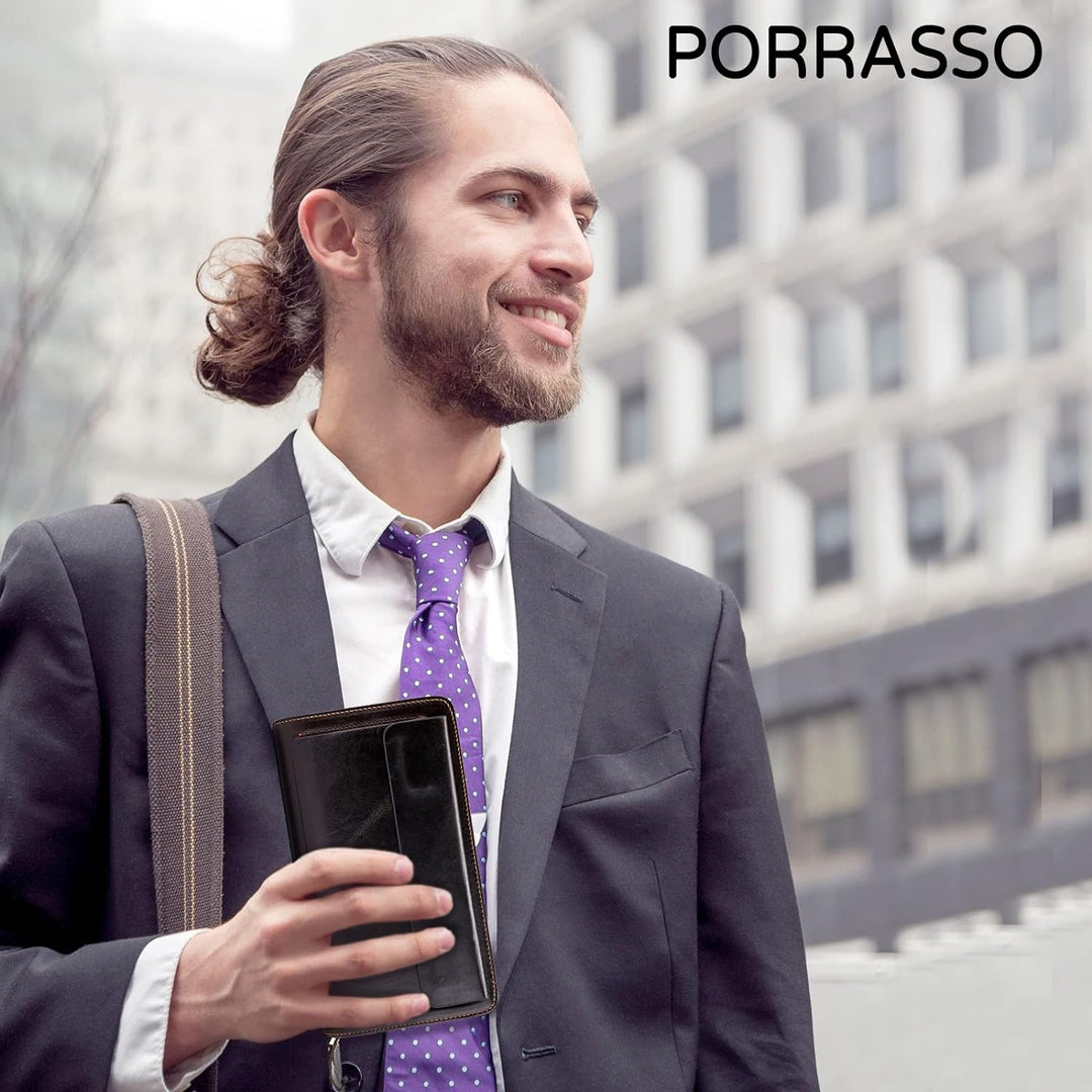 PORRASSO Herren Geldbörse Leder Clutch Tasche Kreditkartenetui Brieftasche Handytasche Portemonnaie