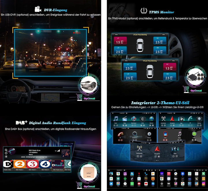 Erisin 12.3 Zoll 8GB+128GB Android 12 Autoradio mit GPS Navigation für Mercedes-Benz GLK-Klasse X204