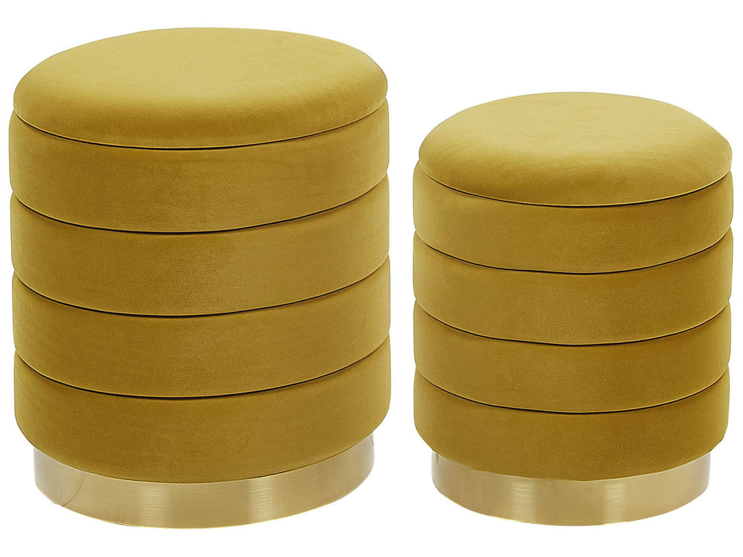Beliani Runder Pouf im 2er Set aus Samt senfgelb Ottoman Sitzpouf Garland