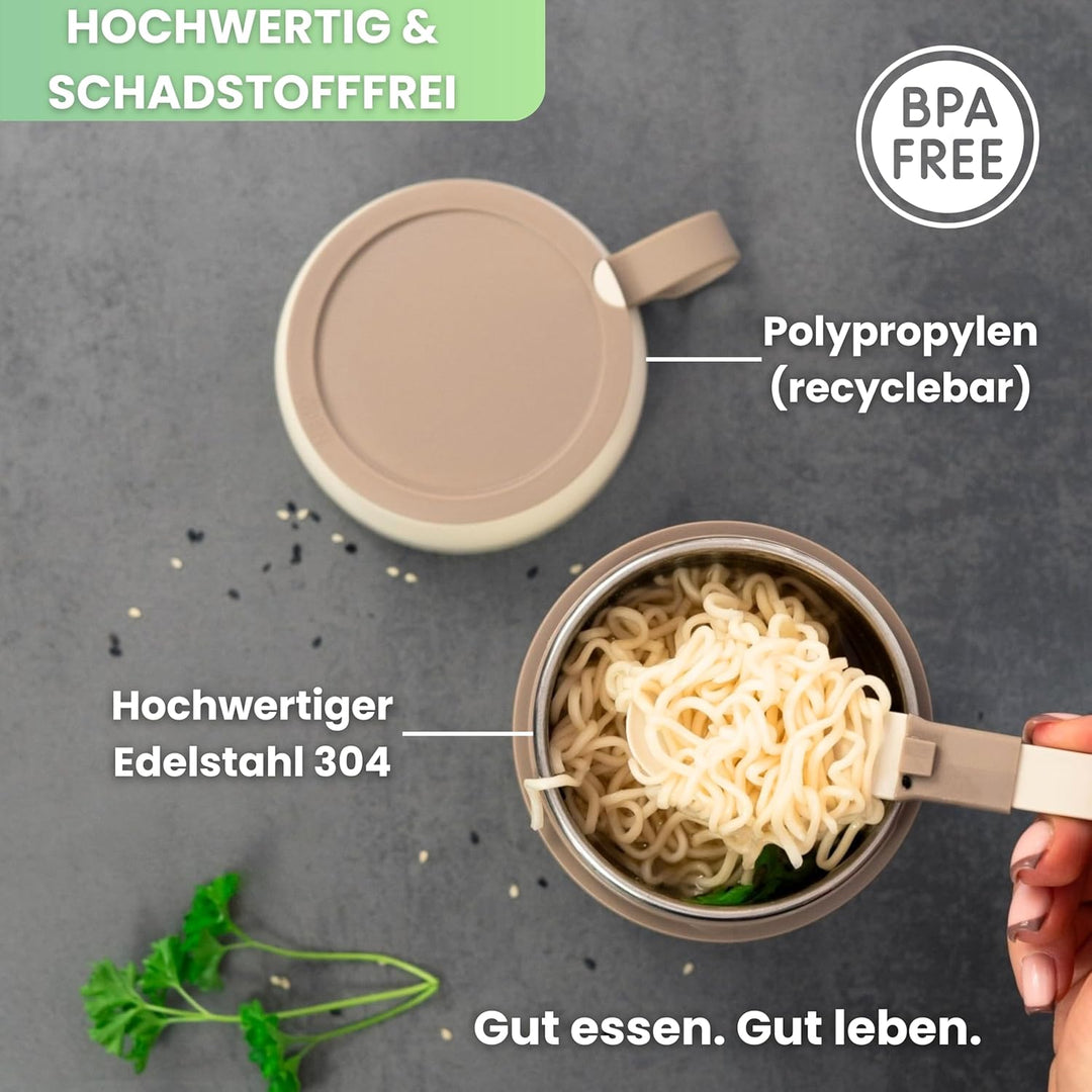 FRADABOX® Lunchpot „Casey“, Thermobehälter mit Löffel, Premium Edelstahl, Müslibecher to go, Auslauf