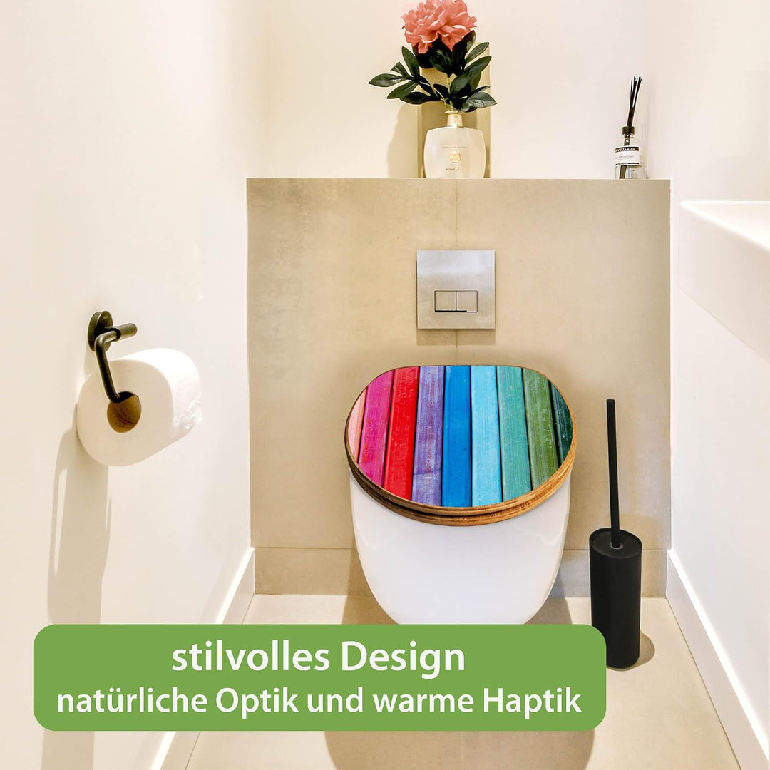 banjado Design WC Sitz Bambus Absenkautomatik 45,8x37,5cm - Toilettendeckel mit Absenkautomatik Holz