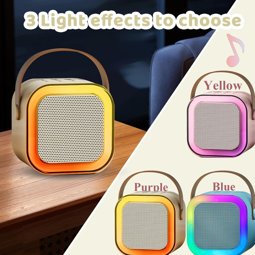 Karaoke Set für Kinder mit 2 kabellosen Mikrofonen – Bluetooth Lautsprecher mit LED Discolichtern &