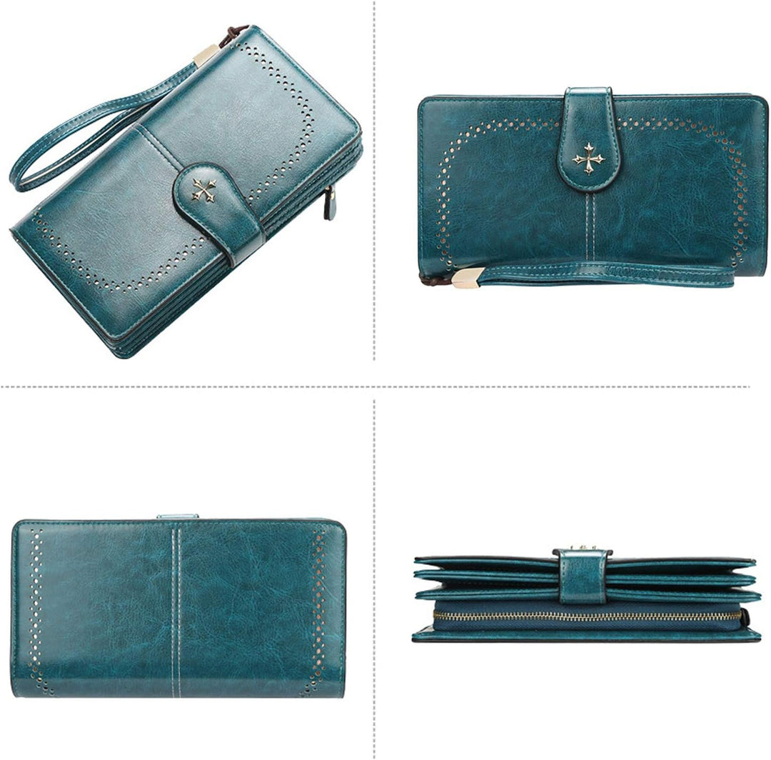 FANDARE Retro Geldbörse Wasserdicht Lange Portemonnaie Herren Damen Brieftasche Leder Portmonee Beut