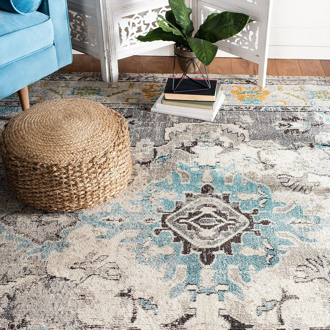SAFAVIEH Boho Teppich für Wohnzimmer, Esszimmer, Schlafzimmer - Monaco Collection, Kurzer Flor, Grau