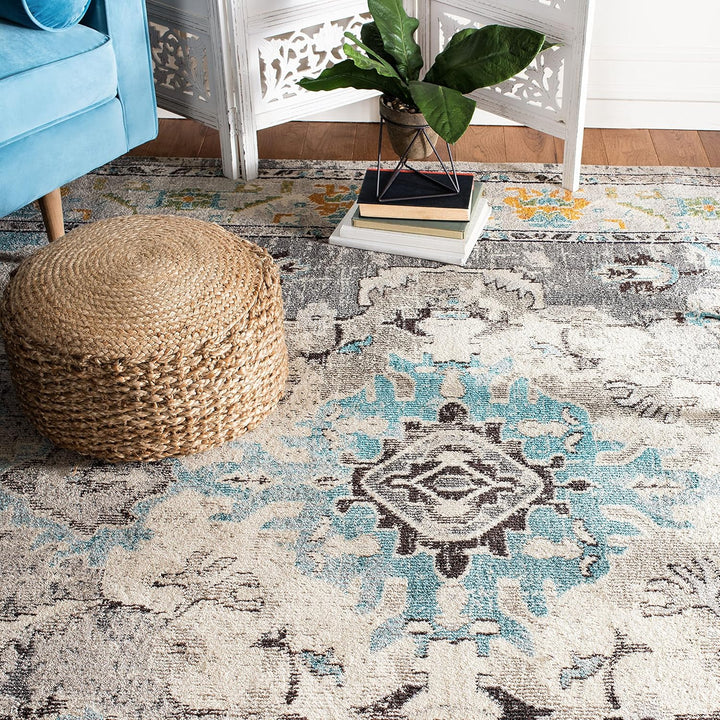 SAFAVIEH Boho Teppich für Wohnzimmer, Esszimmer, Schlafzimmer - Monaco Collection, Kurzer Flor, Grau
