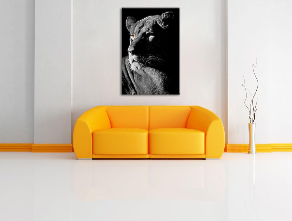 Dark prächtige Löwin schwarz/weiss Deluxe Format: 100x70 cm auf Leinwand, XXL riesige Bilder fertig