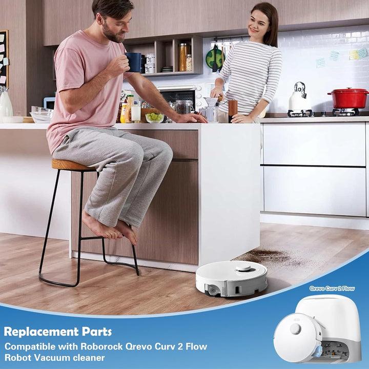 Zubehör für Roborock Qrevo Curv 2 Flow Saugroboter, 1 Hauptbürste, 1 Rollen-Wischtuch, 4 HEPA-Filter