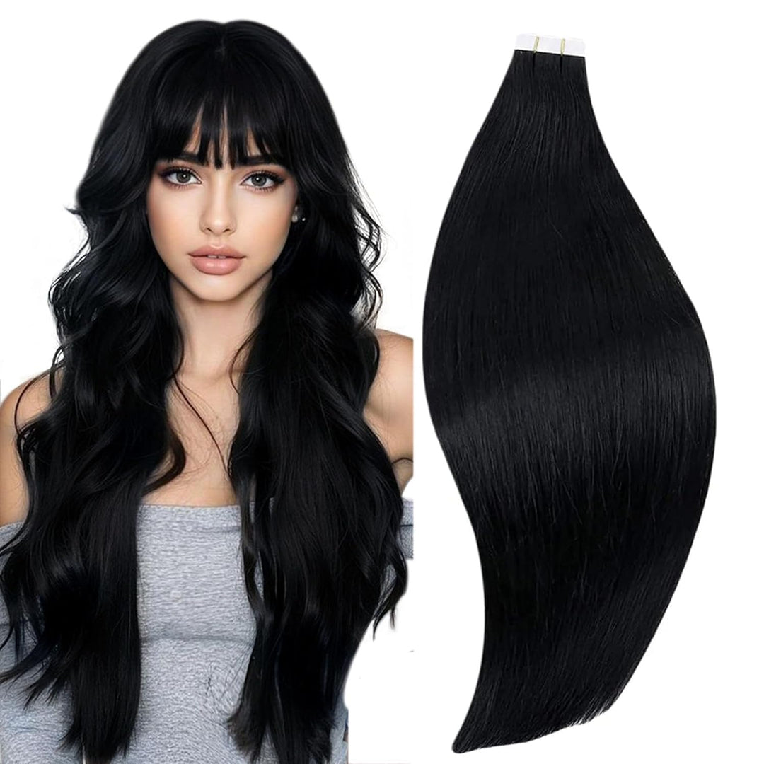 RUNATURE Tape in Extensions Schwarz 30cm Seamless Invisible Haarverlängerung 20 Stück 30g #1 30.48 c