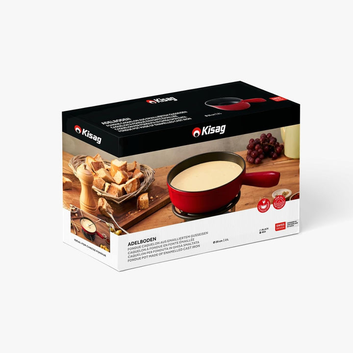 Kisag Fondue Caquelon Gusseisen Fonduetopf Käsefondue rot Kachel 20 cm 2,0 l Adelboden