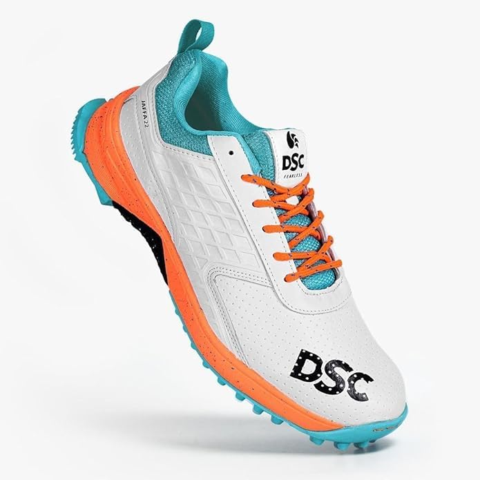 DSC Jaffa 22 Cricketschuhe für Jungen und Herren, leicht und geprägtes Design 42 EU White Orange, 42