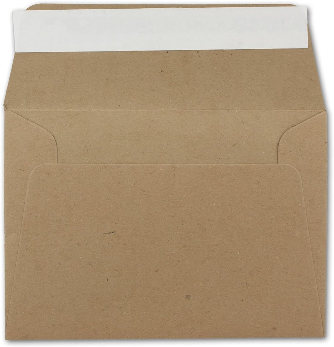 200x Briefumschläge DIN C6 Kraftpapier - Braun - Vintage Recycling Kuverts mit Haftklebung - 114 x 1